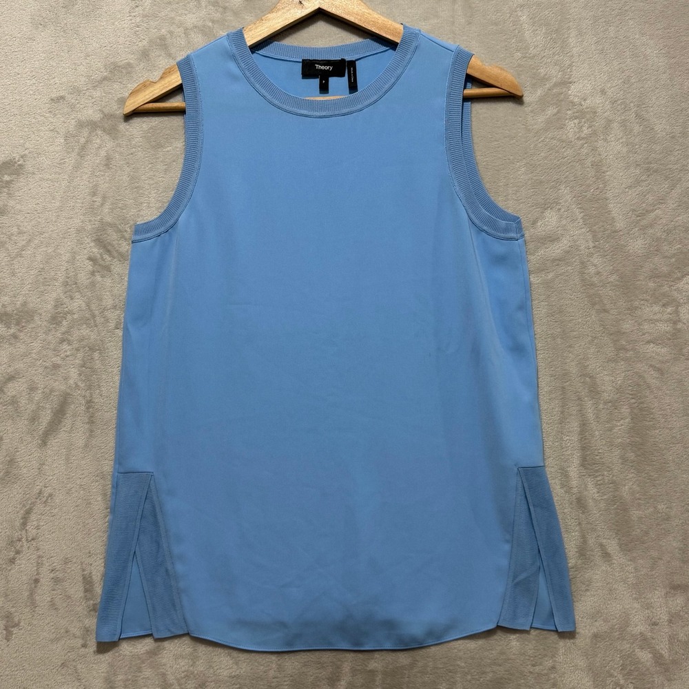 Theory Womens Blue Drapey Crepe Sleeveless Shell Top Size P Petite